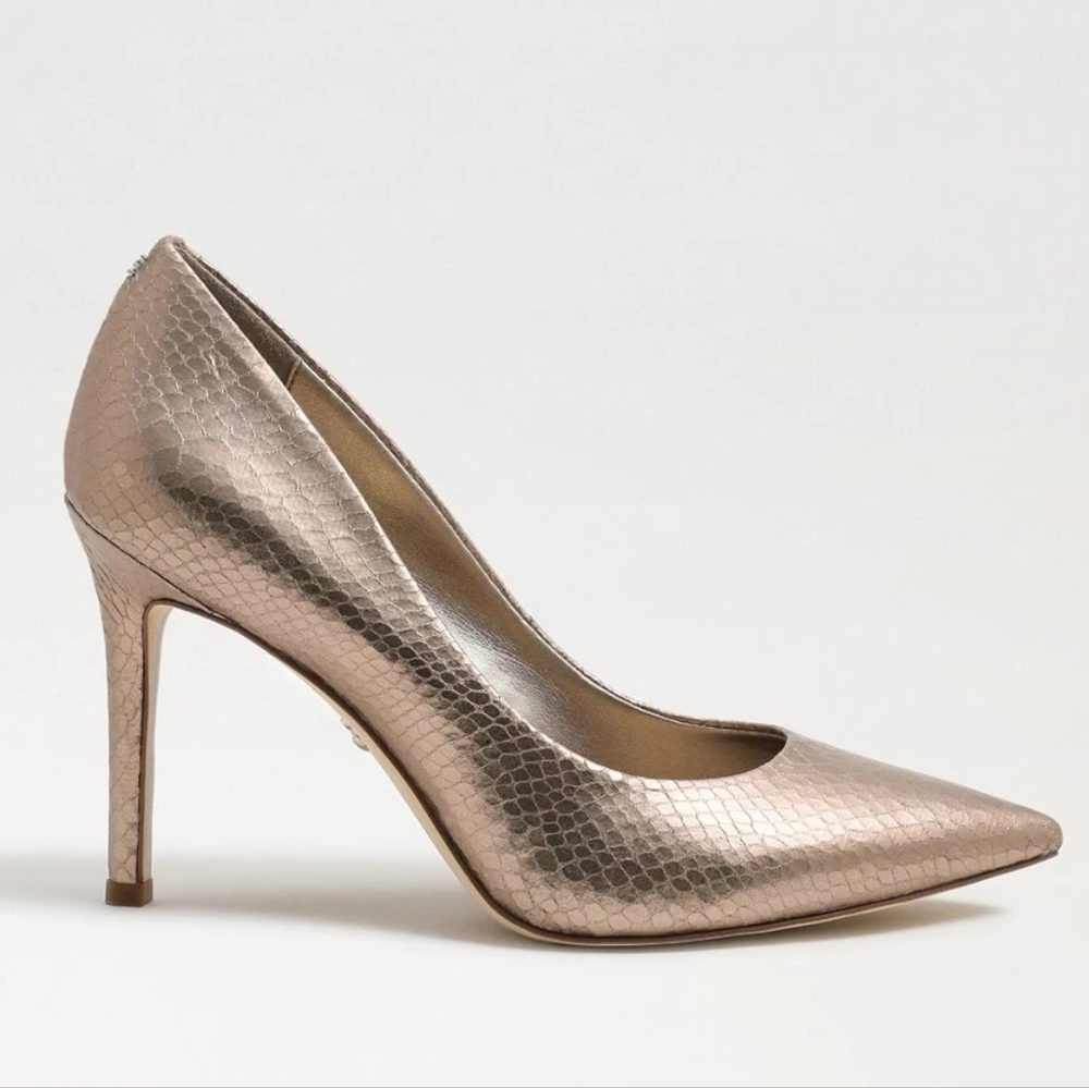 Sam Edelman Metallic Rose Gold Snakeskin Pointed-Toe Pumps